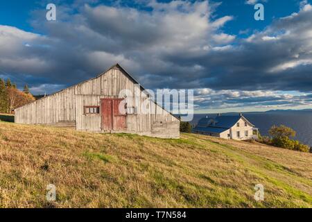 Kanada, Quebec, Gaspe Halbinsel, Forillon National Park, Grande-Grave, historische Siedlung Häuser Stockfoto