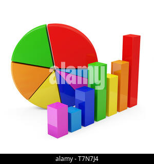 Bunte Business Graph mit Kreisdiagramm isoliert auf weißem Hintergrund Stockfoto