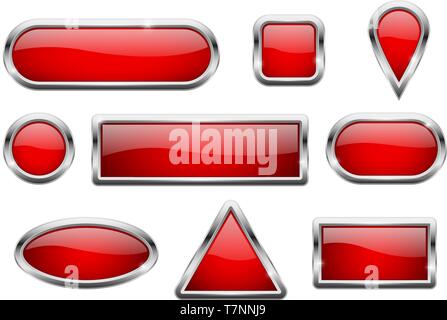 Rotes Glas Tasten mit Chrome Frame Stock Vektor