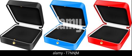 Schmuck Boxen. Satz farbiger Geschenkboxen Stock Vektor