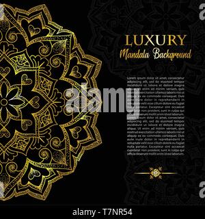 Geometrische Gold Logo Vorlage. Vektor gold arabisch Zierpflanzen Symbol auf schwarzem Hintergrund. Vektor Blume Mandala. Stock Vektor