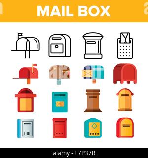 Briefkasten, Post Linear und Vector Icons einstellen. Mailboxen, Briefe, Korrespondenz Illustrationen Sammlung. E-Mail Delivery Services Logo Pac Stock Vektor