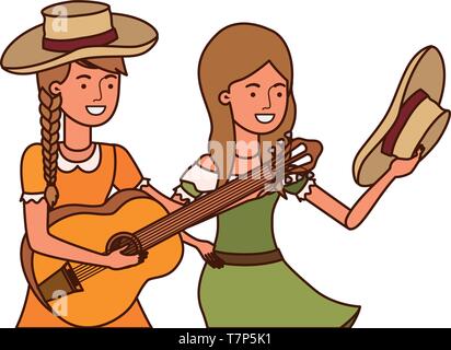 Die Landwirte Frauen mit Musikinstrument Stock Vektor