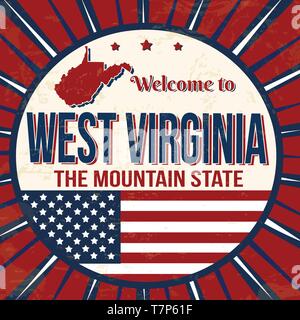 Zu West Virginia vintage Grunge poster Willkommen, Vector Illustration Stock Vektor