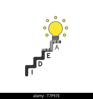 Vektor icon Konzept der Idee Wort in Treppen und gelb leuchtenden Lampe an der Spitze der Treppe geschrieben. Stock Vektor