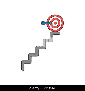 Vector Illustration Konzept der Pfeil in der Mitte des Bulls Eye Ziel am oberen Ende der Treppe. Stock Vektor
