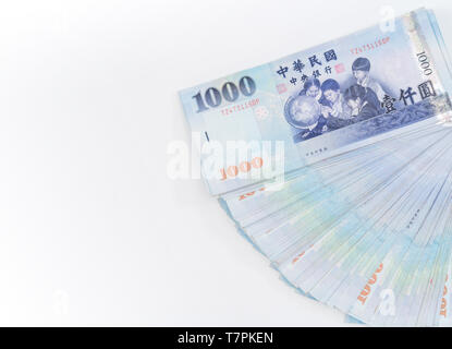 1000 neue Taiwan-Dollar isoliert auf weißem Hintergrund Stockfoto