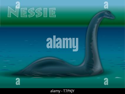 Nessie, das Monster von Lock Ness See, Vector Illustration, Schottland Stock Vektor