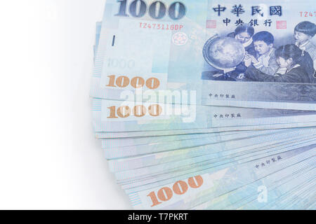 1000 neue Taiwan-Dollar isoliert auf weißem Hintergrund Stockfoto
