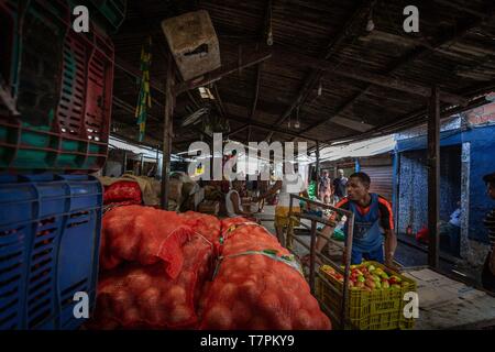 Brasilien, Salvador de Bahia, Sao Joaquim Messe, unter der Markthalle, Anfang der Saison Bezirk, Zusteller bei der Arbeit Stockfoto