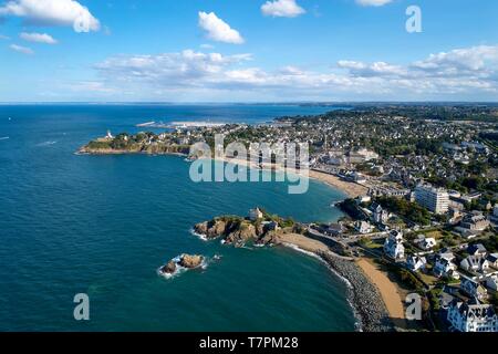 Frankreich, Cotes d'Armor, Cote de Goelo, Saint Quay Portrieux, Pointe de l'Isnain und Pointe du Sémaphore (Luftbild) Stockfoto