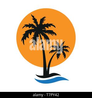 Palm Tree silhouette Sommerurlaub mit Sonne und Wave Vector EPS Abbildung 10 Stock Vektor