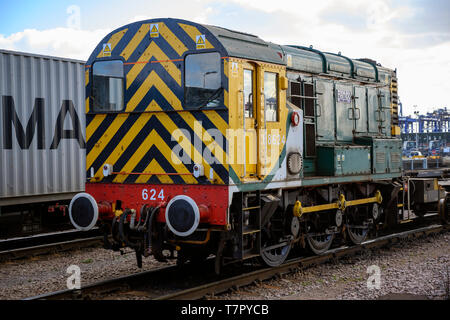 Class 08 Diesel Rangierlok, Hafen von Felixstowe, Suffolk, Großbritannien. Stockfoto