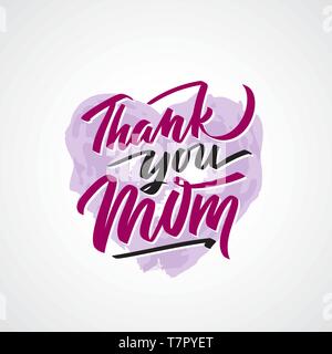 Danke Mama text Kalligraphie. Grafik ausdrucken, von Hand schreiben, Schrift, Typografie. Vektor Phrase in zwei Farben auf Muttertag mit Herz. Für die Begrüßung Stock Vektor