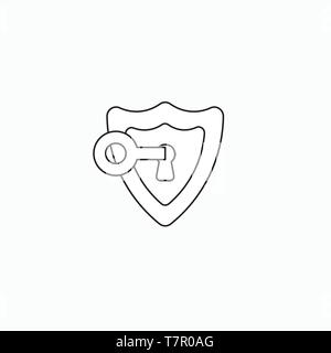 Vektor icon Konzept der Schlüsselloch in Schild und Schlüssel freischalten oder sperren. Schwarzen umrissen. Stock Vektor