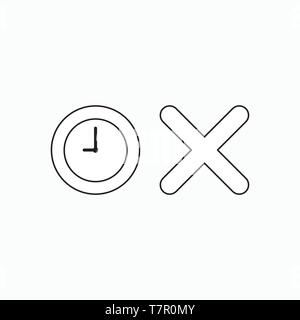 Vektor icon Konzept der Uhrzeit mit x Markieren. Schwarzen umrissen. Stock Vektor