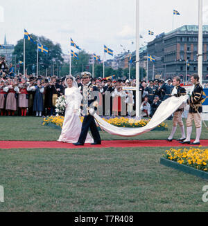 Hochzeit von Carl Gustaf von Schweden und Thunfischwadenfänger Frau Silvia Sterben am 19. Juni 1976. Die Hochzeit von Carl Gustaf von Schweden und seine Frau Silvia am 19. Juni 1976. Stockfoto