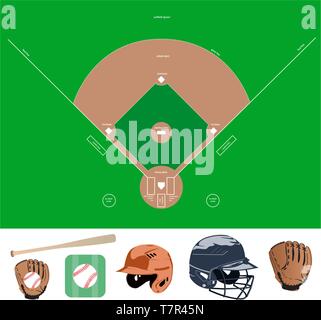Baseballfeld und Symbole Stock Vektor