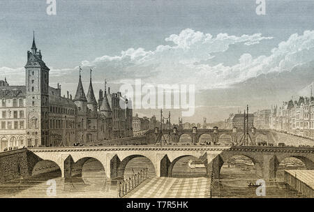 Pont au Change, Paris, antiken Stahl Gravierte drucken, 1831 Stockfoto