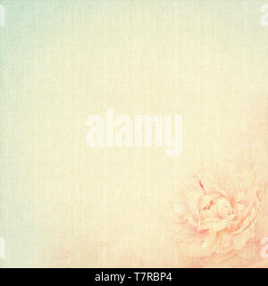 Vintage shabby chic Hintergrund mit Pfingstrose. Grunge sack Beige und Blau pastell Textur mit Kopie Raum für Ihr Design. Stockfoto