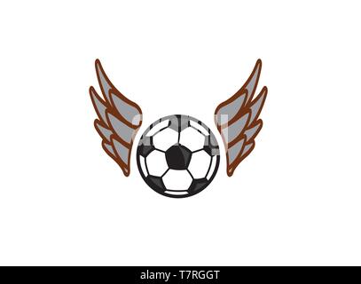 Fußball-Fliegen mit Flügel-Logo-Vektordesign auf weißem Hintergrund Stock Vektor