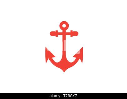 Roter Anker für Boot und Yacht Logo Vektor Design Illustration auf weißem Hintergrund Stock Vektor
