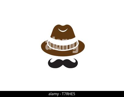 Inspektor hat und Schnurrbart Vector Illustration Logo auf weißem Hintergrund Stock Vektor