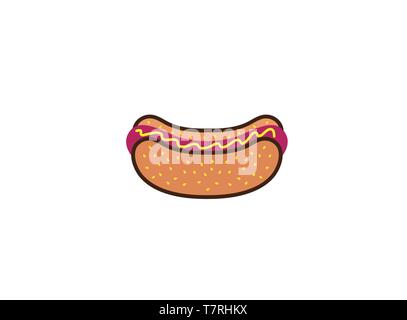 Hotdog Sandwich mit Wurst und Ketchup Vector Illustration Logo auf weißem Hintergrund Stock Vektor