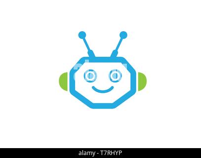 Roboterkopf mit Smile Face vector Logo Design Illustration auf weißem Hintergrund Stock Vektor