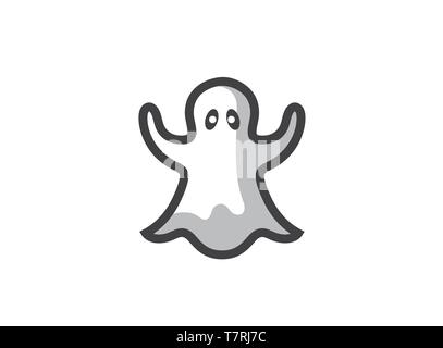 Weiß Cute Ghost Fliegen für Lustige Halloween Logo Design Illustration auf weißem Hintergrund Stock Vektor