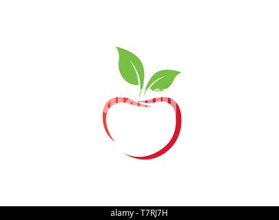 Roter Apfel mit Blättern Logo Design Illustration auf weißem Hintergrund Stock Vektor
