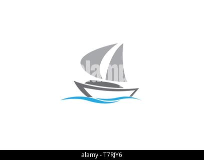 Segel Boot im Meer, Yacht segeln Logo Design Illustration auf weißem Hintergrund Stock Vektor