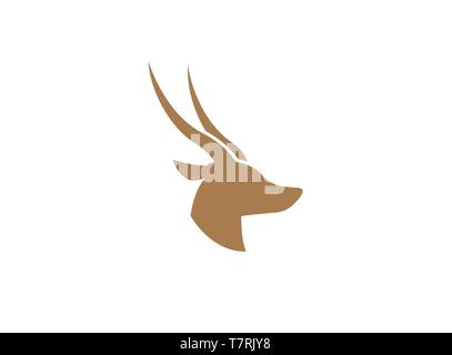 Hirsch und Hirschkuh Kopf mit zwei Hörnern Logo Design Illustration auf weißem Hintergrund Stock Vektor
