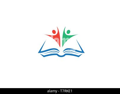 Kinder, Schüler oder Studenten offene Hände in einem Buch für Logo Design Stock Vektor