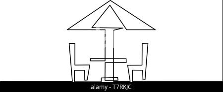 Kontinuierliche eine Linie zeichnen. Outdoor Dining Ort Symbol auf weißem Hintergrund. Vector Illustration für Banner, Web, Design, Template, Postkarte. Stock Vektor