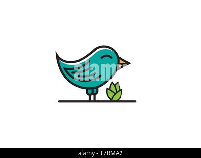 Smiley Vogel stehen neben einer Anlage für Logo Design Illustration Stock Vektor