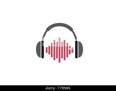 Kopfhörer mit Rhythmus schlagen ein Headset für Logo Stock Vektor