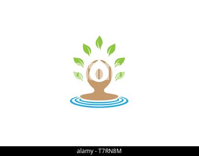 Meditation und Yoga für Gesundheit grünes Blatt für Logo Stock Vektor