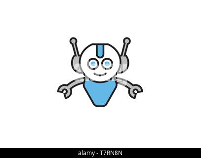 Lächelnd Roboter mit offenen Händen für Logo Stock Vektor