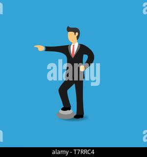 Konzept der arroganten Geschäftsmann mit zeigende Hand. Arrogant Business Menschen etwas zeigen. Flache Vector Illustration Stock Vektor