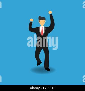 Konzept der Geschäftsmann in Erfolg. Happy Business Menschen mit erhobenen Händen feiert Erfolg von Vorne. Flache Vector Illustration Stock Vektor