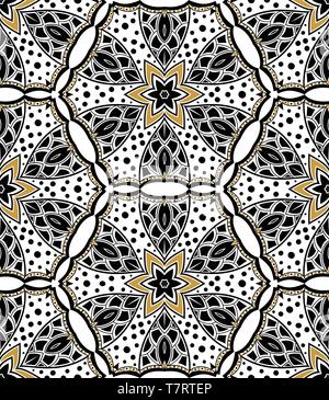 Schwarzes Gold nahtlose ornamentale Muster auf weißem Hintergrund. Stock Vektor
