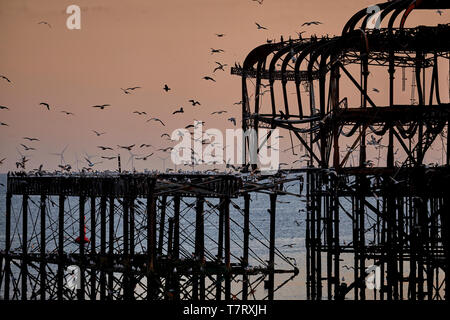 Brighton West Pier bleibt nach dem Brand im Süden von England Brighton Stockfoto