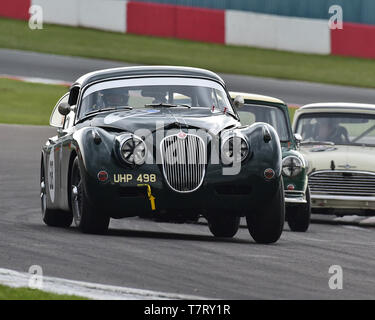 Marc Gordon, Jaguar XK 150 FHC, HRDC Coys Trophäe, Tourenwagen 1958 bis 1966, Donington historische Festival, Mai 2019, Rennsport, Motorsport, motorspo Stockfoto