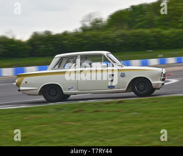 Martin Strommen, Ford Lotus Cortina Mk1, HRDC Coys Trophäe, Tourenwagen 1958 bis 1966, Donington historische Festival, Mai 2019, laufender Motor, Motor Sport Stockfoto