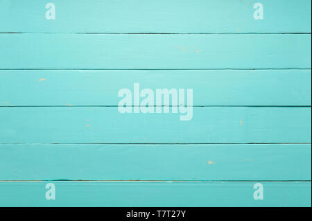 Leeren alten Teal Green Holztisch, Holzdeck Ansicht von oben. Stockfoto