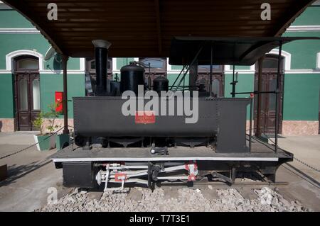 Vintage Dampflokomotive im Bahnhof von Maputo, Mosambik Stockfoto