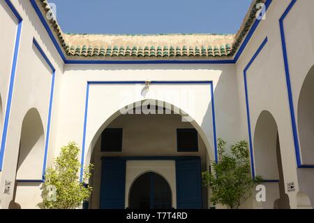 Marrakesch, Marokko - 29 Mär 2019 - Blick auf das Palais Bahia (Brilliance), ein Wahrzeichen Palast aus dem 19. Jahrhundert und Gartenlandschaft in Marrakesch, Morocc entfernt Stockfoto
