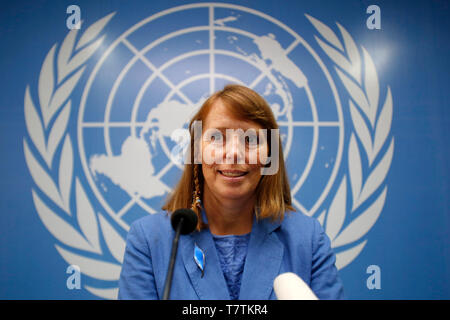 Phnom Penh. 9. Mai, 2019. Rhona Smith, der Sonderberichterstatter der Vereinten Nationen über die Lage der Menschenrechte in Kambodscha, hält eine Pressekonferenz in Phnom Penh, Kambodscha am 9. Mai 2019. Smith am Donnerstag geschlossen Ihre 11-tägige Reise nach Kambodscha. Credit: Sovannara/Xinhua/Alamy leben Nachrichten Stockfoto