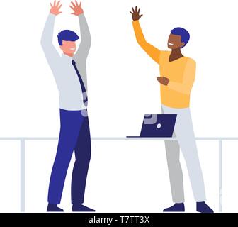 Paar interracial Geschäftsleute im Büro Szene Vector Illustration Design Stock Vektor
